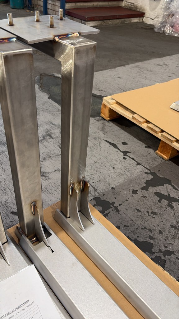 Custom LoadBear gutter awning bracket with stud plate ready for colour coating