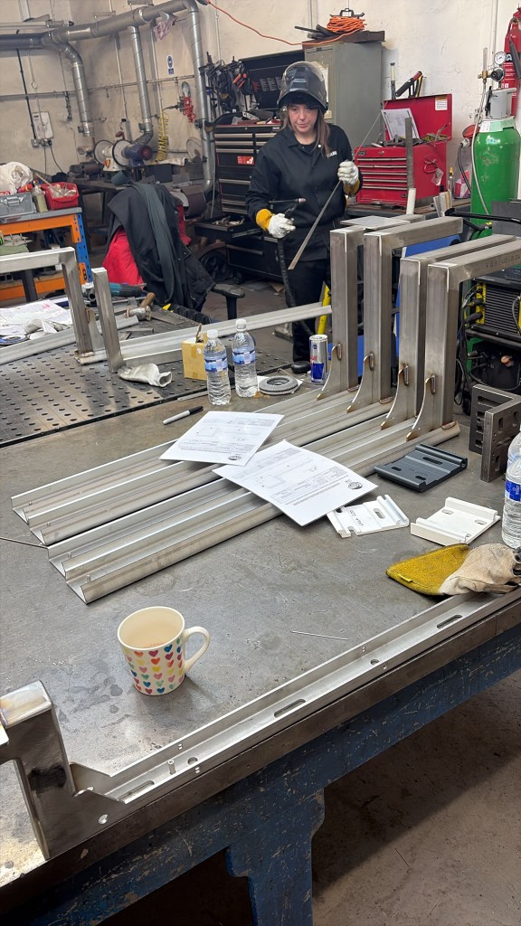 Extreme Gutter Brackets with larger gussets inspected on the fabrication bench
