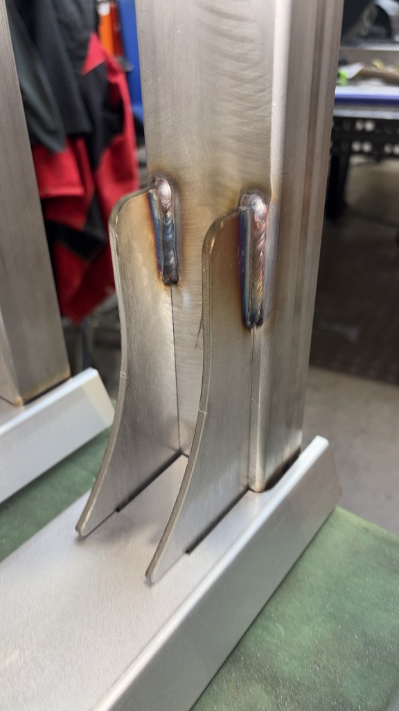 TIG-welded gusset detail on a LoadBear Extreme Gutter Bracket upright